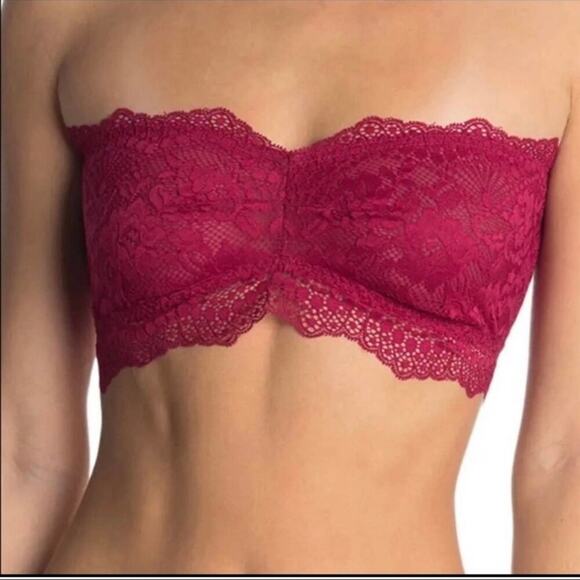 Free People Size S Lacey Looks Bandeau Burgundy  All Lace Lightly Lined NEW - Picture 2 of 8